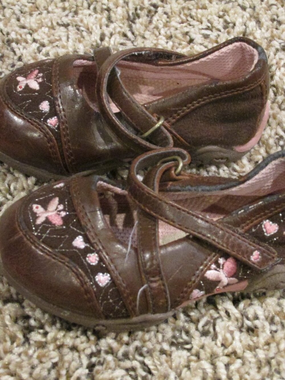 George Mary Jane Shoes Toddler Girls Size 3 Brown Pink Floral Embroidered Church